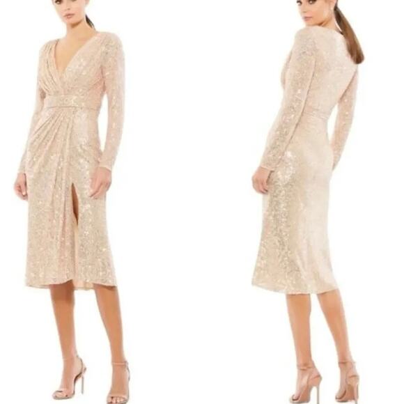 Mac Duggal 26555 Sequined Midi Rose Gold Dress Size 14 New with Tag MSRP $398 - Picture 1 of 7